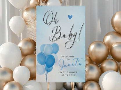 "Oh Baby!" Blue Balloon Baby Shower Welcome Sign