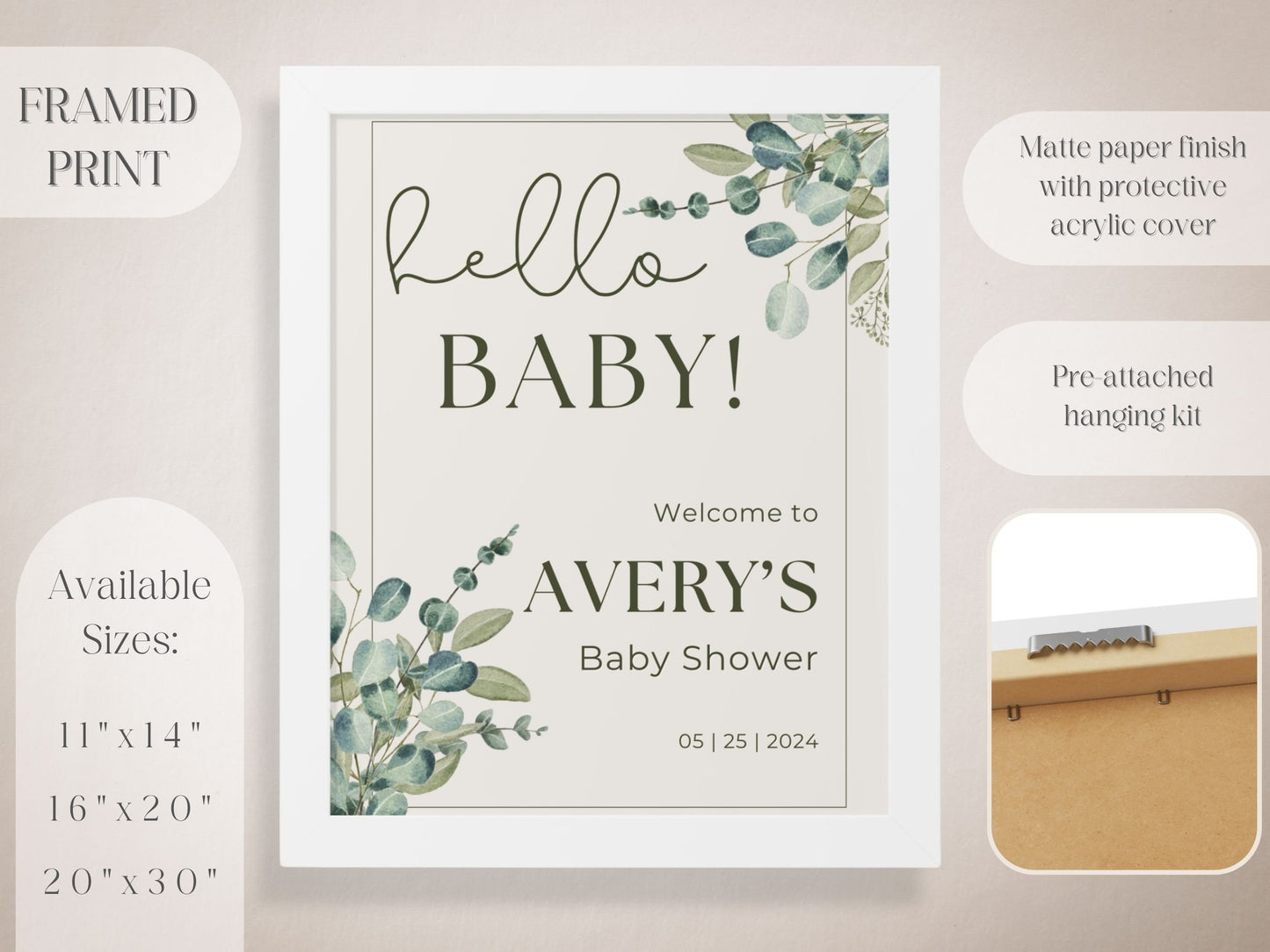 Simple Foliage Baby Shower Welcome Sign - Magnolia Dane Co.