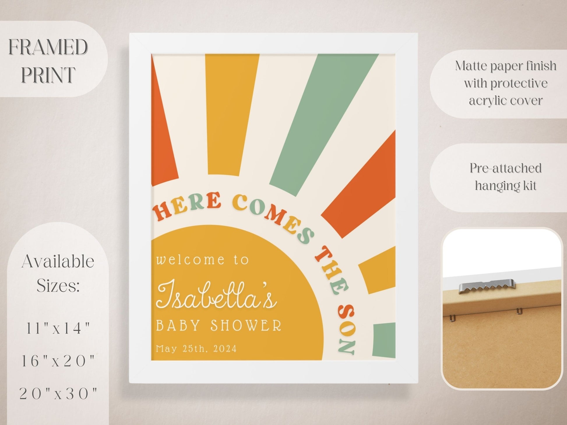 "Here Comes the Son" Baby Shower Welcome Sign - Magnolia Dane Co.