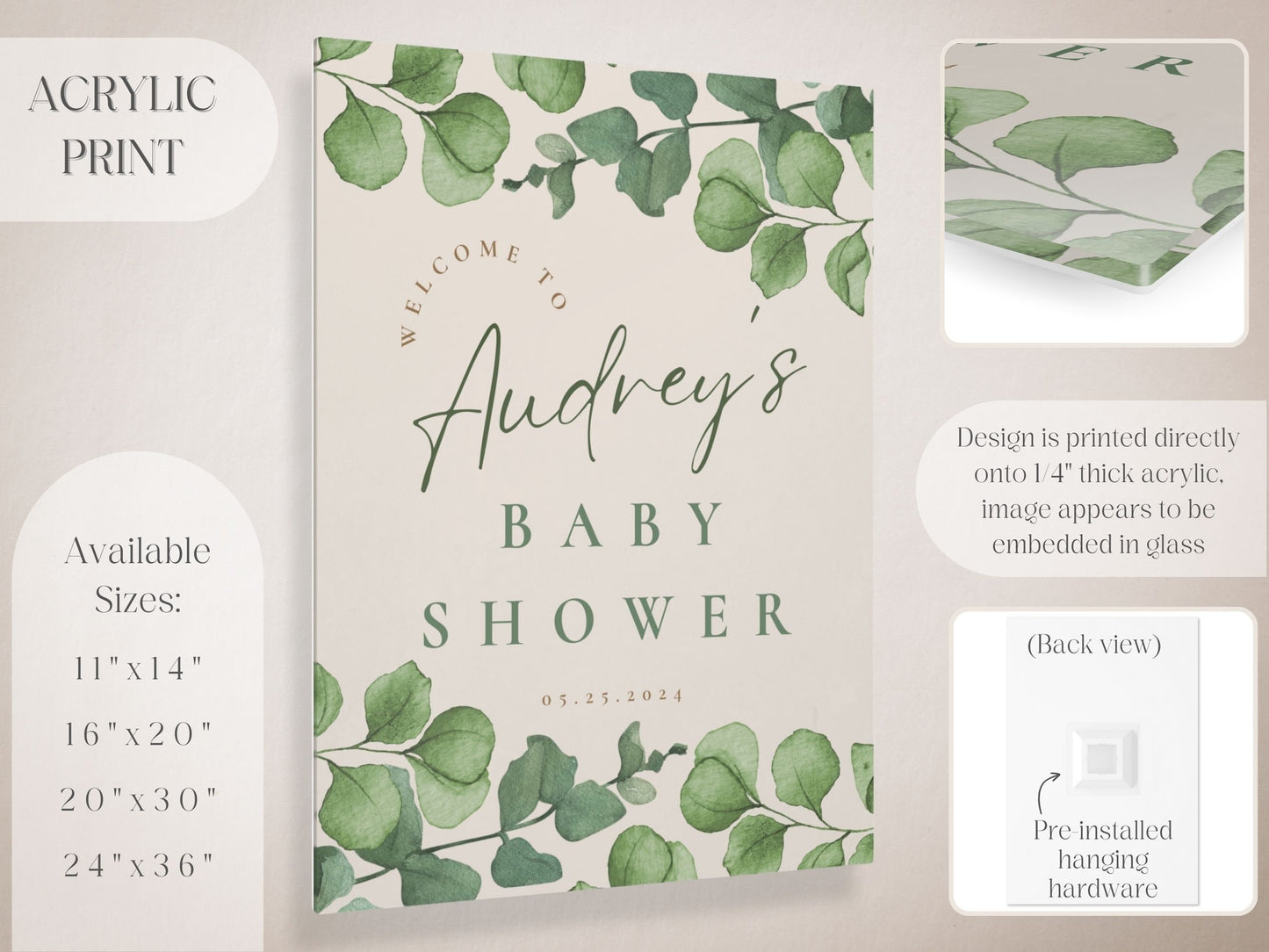 Green Foliage Baby Shower Welcome Sign - Magnolia Dane Co.