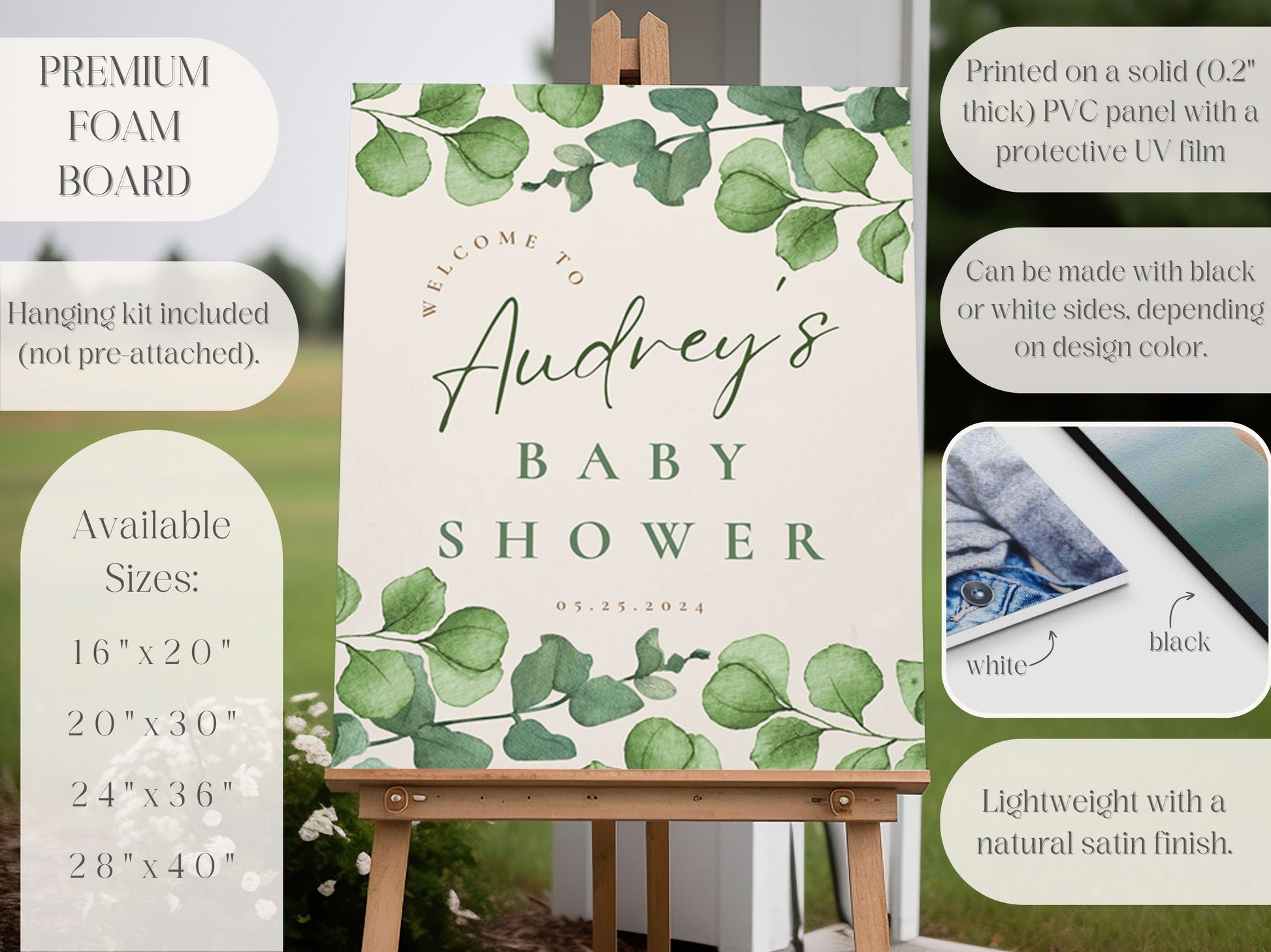 Green Foliage Baby Shower Welcome Sign - Magnolia Dane Co.