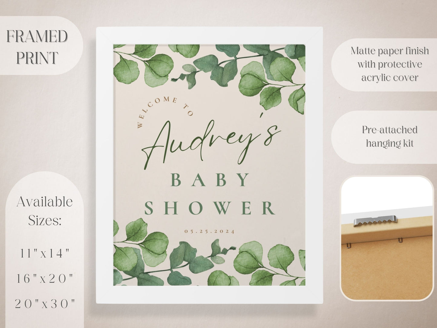 Green Foliage Baby Shower Welcome Sign - Magnolia Dane Co.