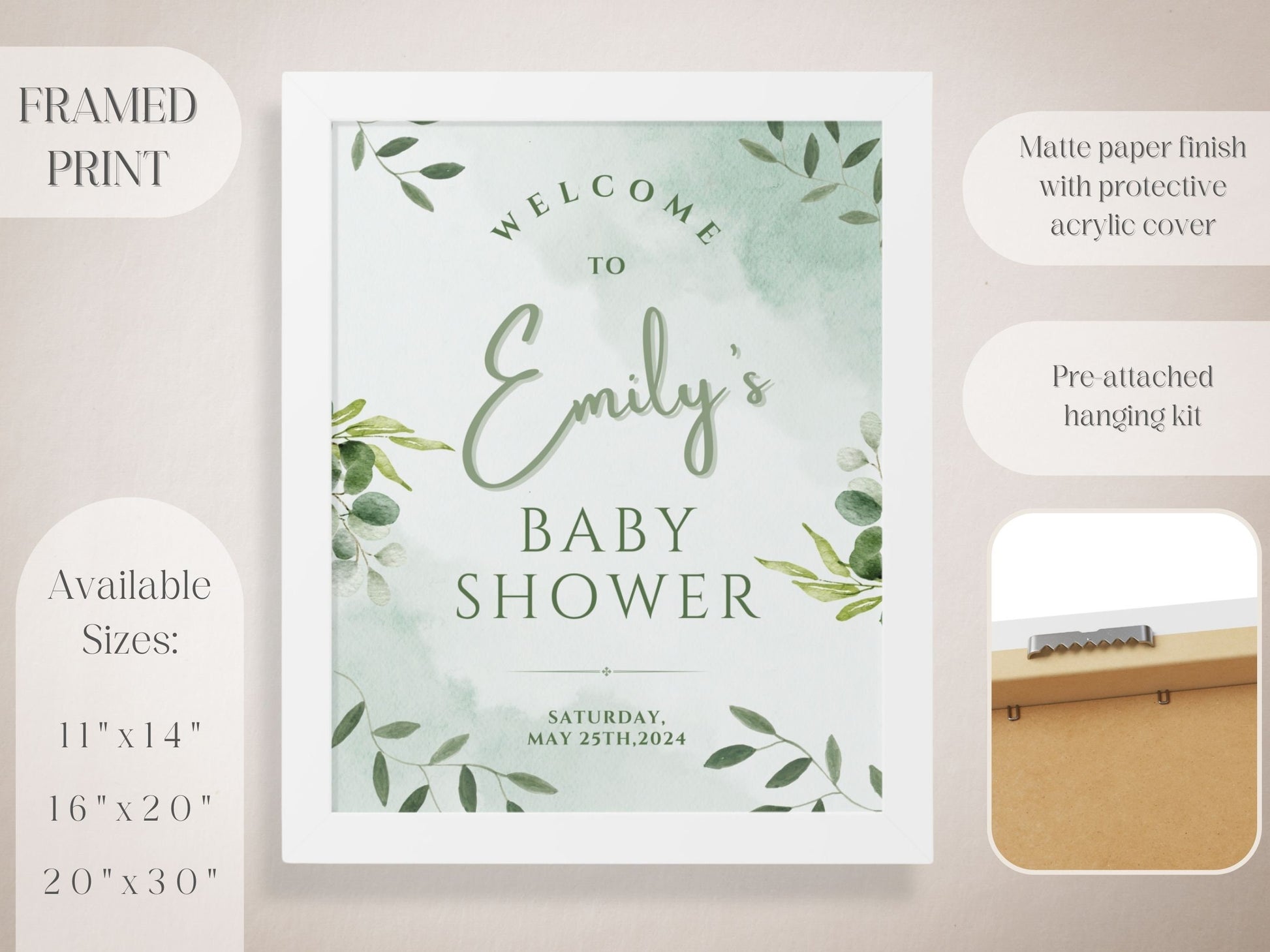 Simple Leaves Baby Shower Welcome Sign - Magnolia Dane Co.