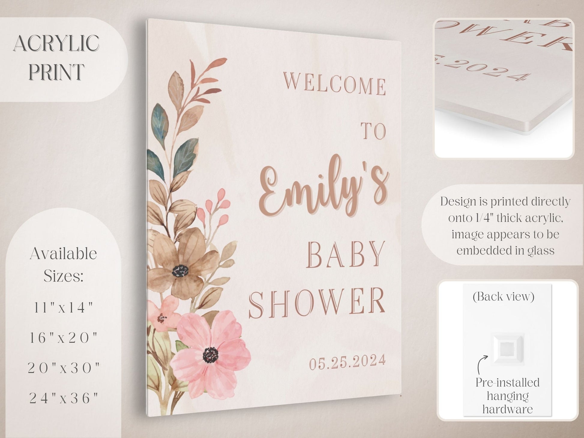 Boho Neutral Floral Baby Shower Welcome Sign - Magnolia Dane Co.