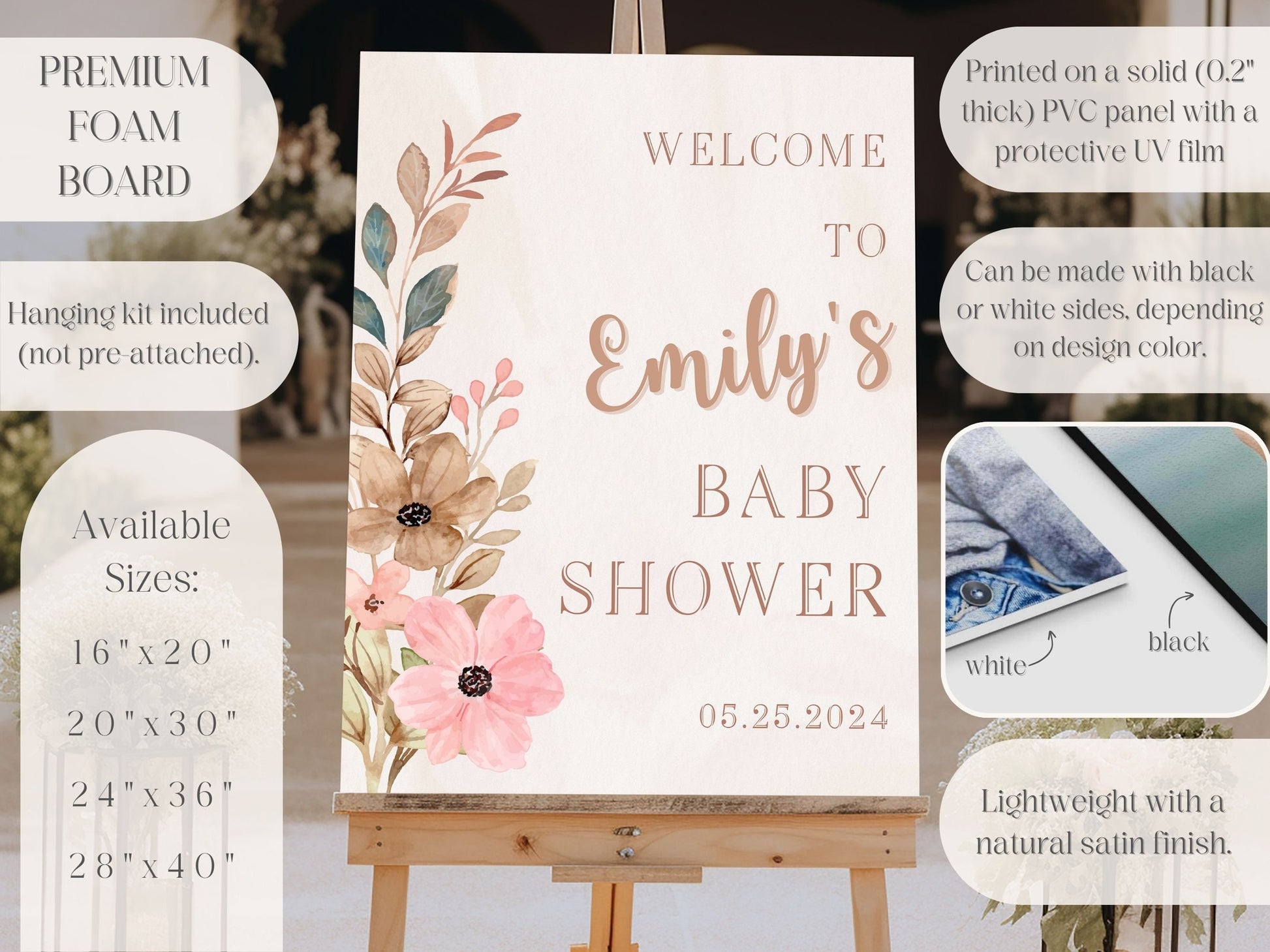 Boho Neutral Floral Baby Shower Welcome Sign - Magnolia Dane Co.