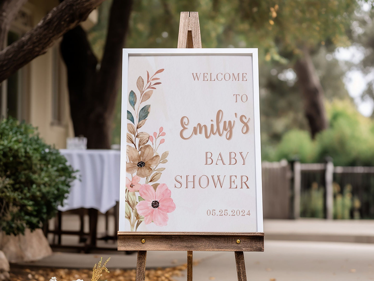 Boho Neutral Floral Baby Shower Welcome Sign - Magnolia Dane Co.