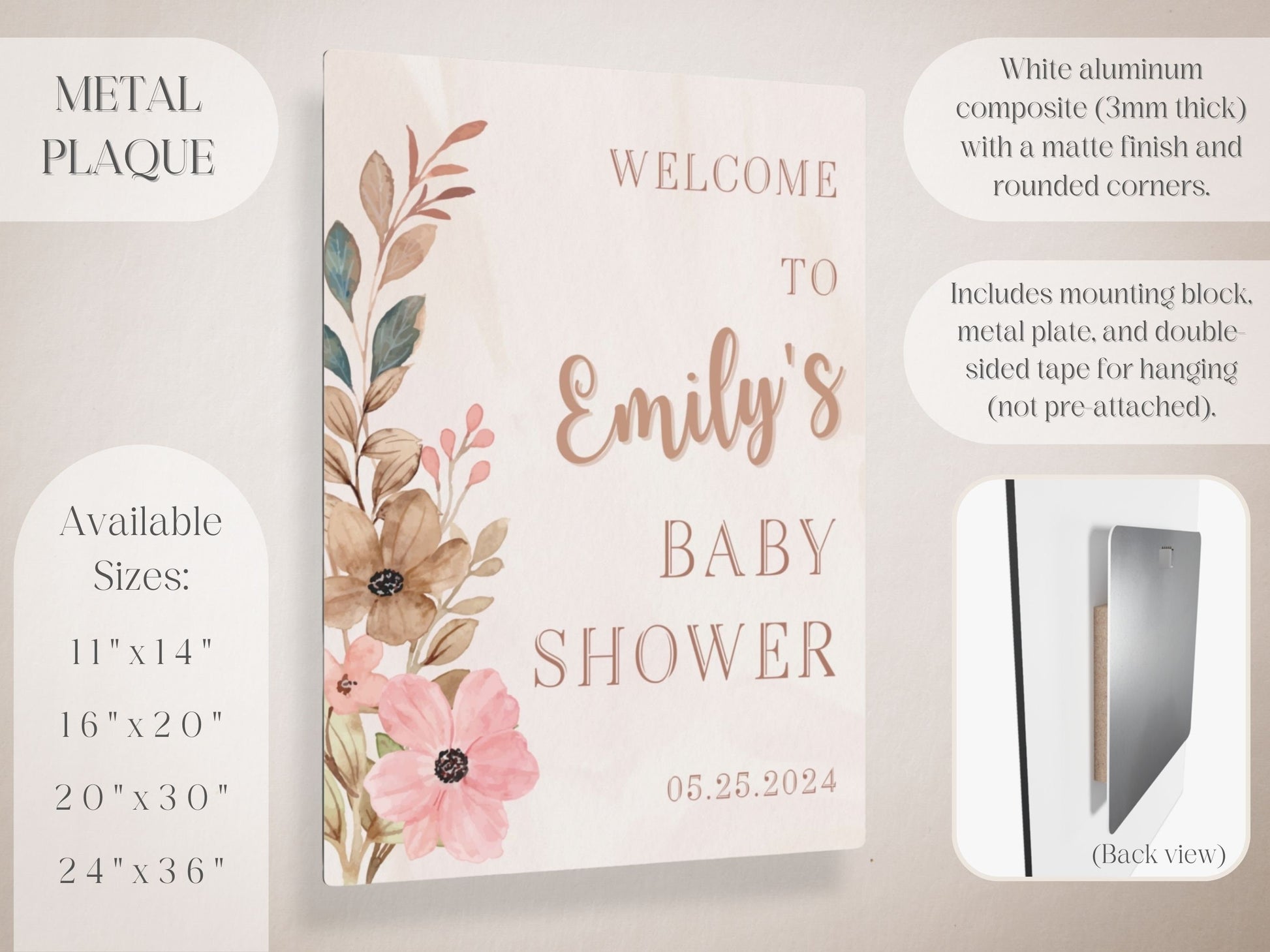 Boho Neutral Floral Baby Shower Welcome Sign - Magnolia Dane Co.