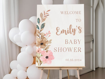 Boho Neutral Floral Baby Shower Welcome Sign - Magnolia Dane Co.