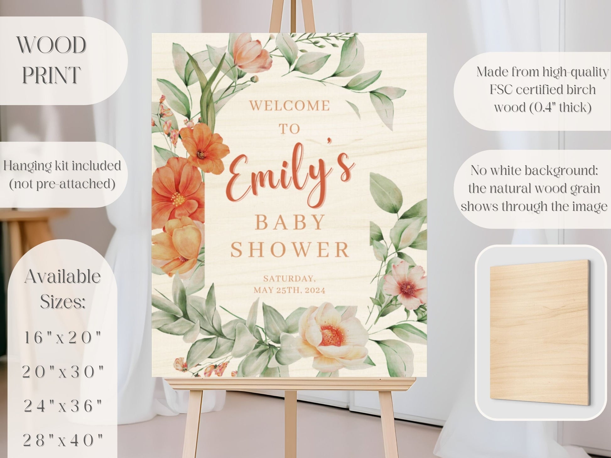 Orange Florals Baby Shower Welcome Sign - Magnolia Dane Co.