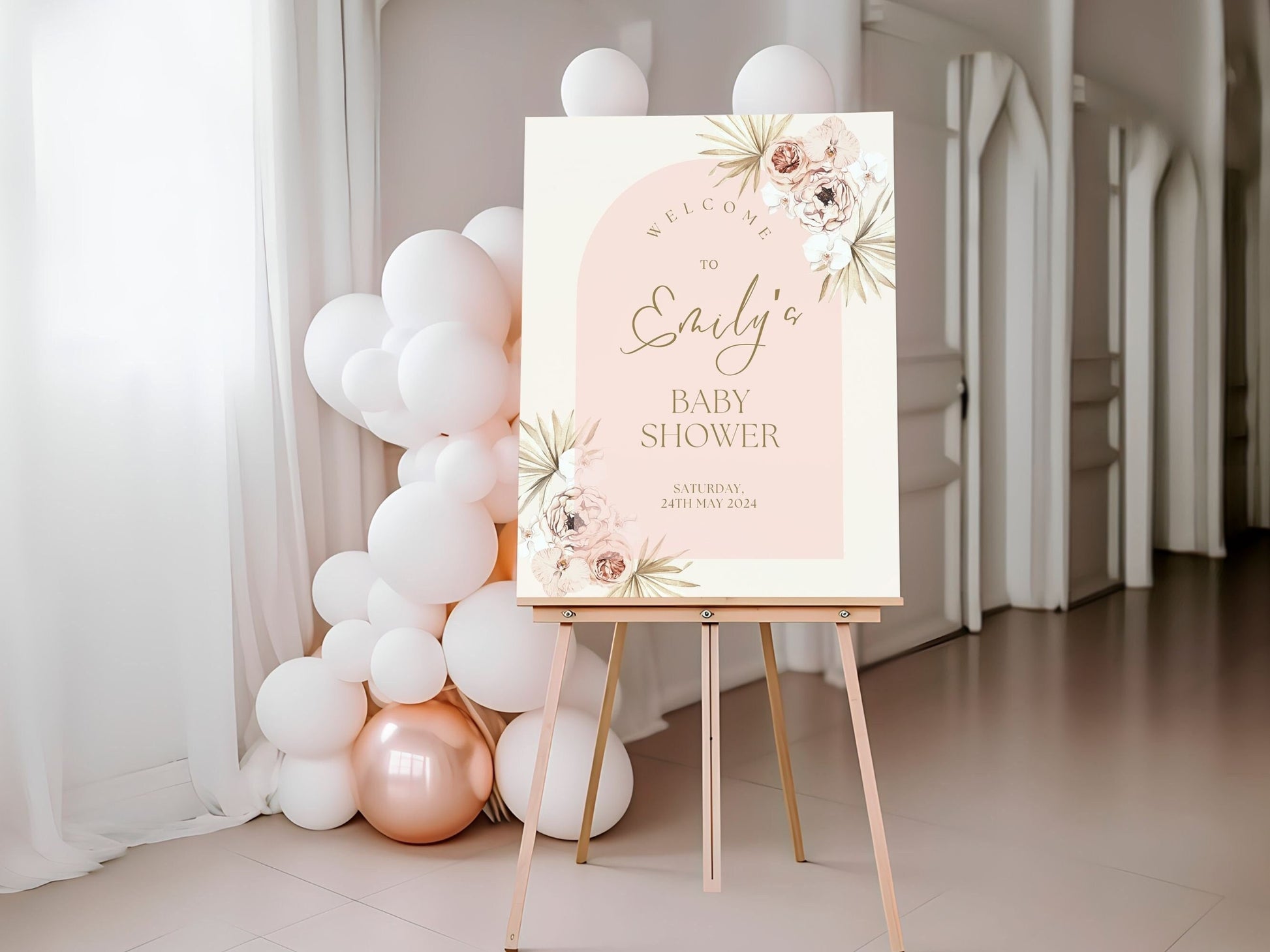 Pink Boho Arch Baby Shower Welcome Sign - Magnolia Dane Co.