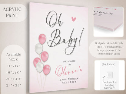 "Oh Baby!" Pink Balloons Baby Shower Welcome Sign - Magnolia Dane Co.