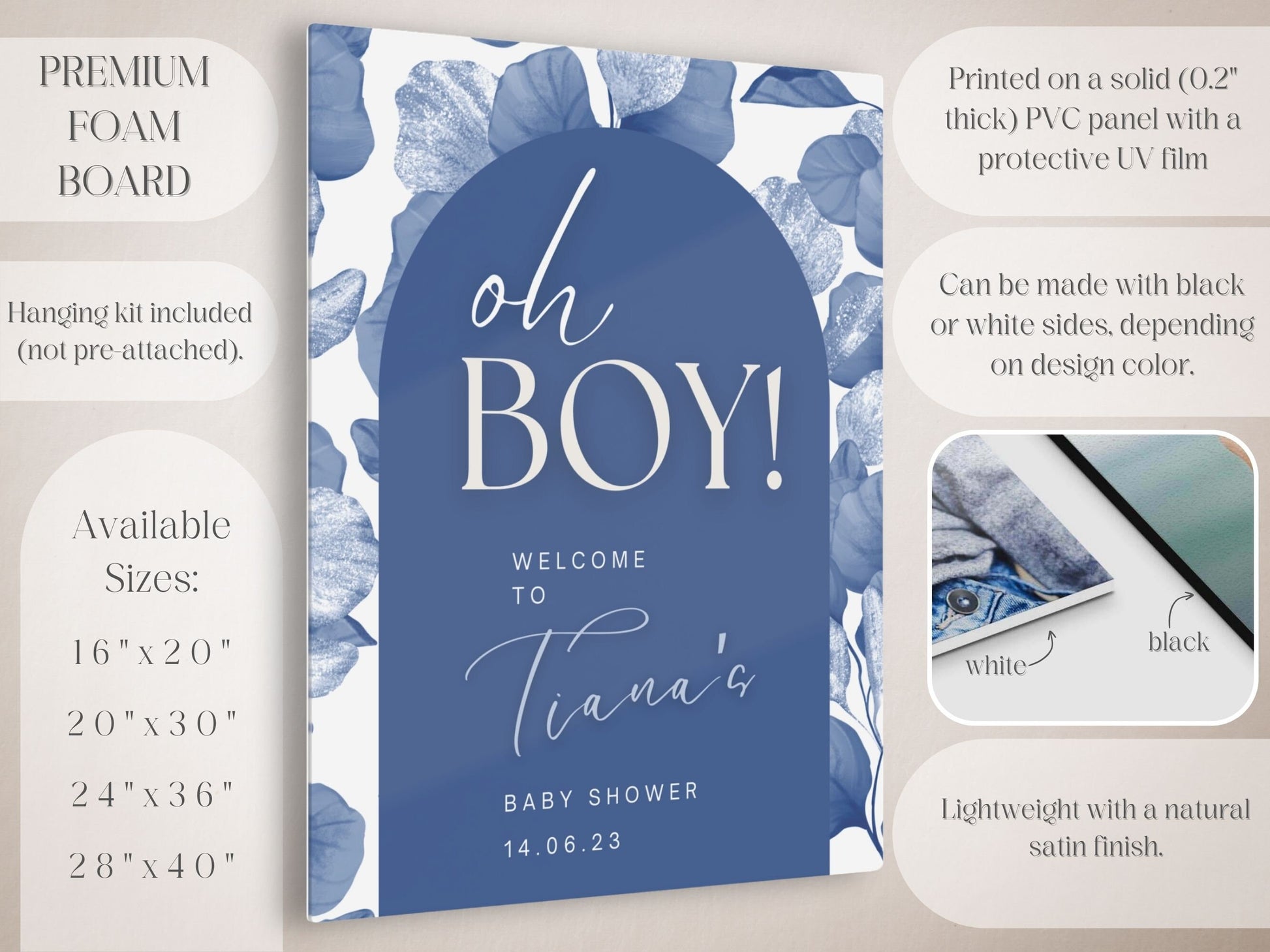 "Oh Boy!" Blue Floral Baby Shower Welcome Sign - Magnolia Dane Co.