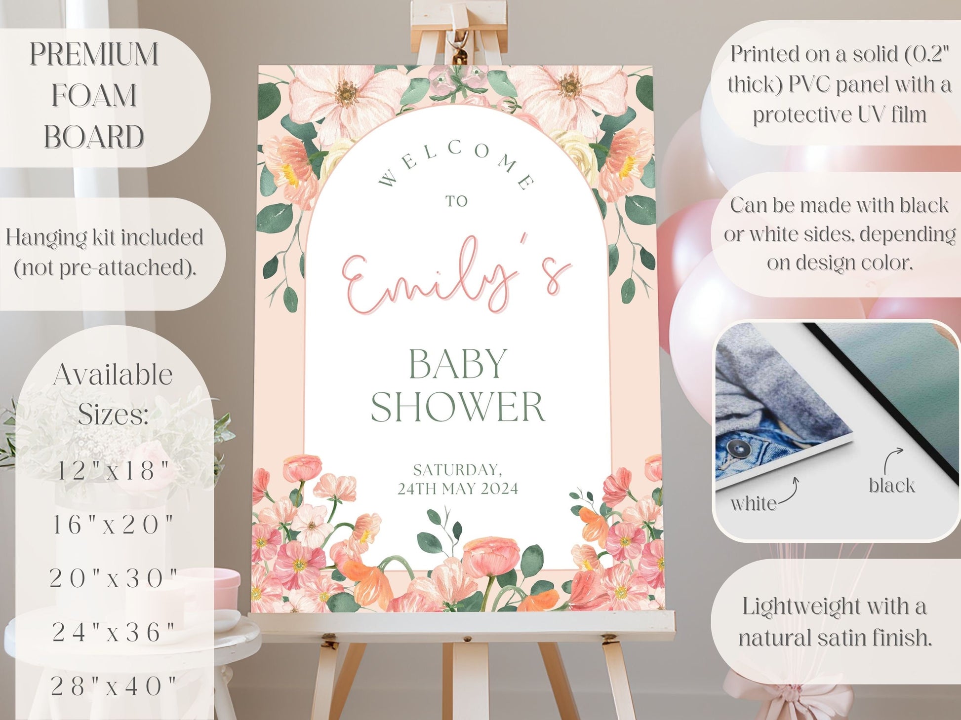 Peach Floral Baby Shower Welcome Sign - Magnolia Dane Co.