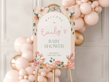 Peach Floral Baby Shower Welcome Sign - Magnolia Dane Co.