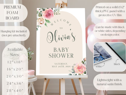 Neutral Floral Arch Baby Shower Welcome Sign - Magnolia Dane Co.