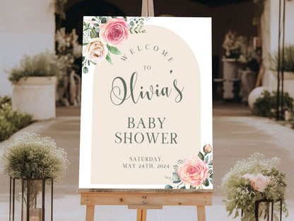 Neutral Floral Arch Baby Shower Welcome Sign - Magnolia Dane Co.