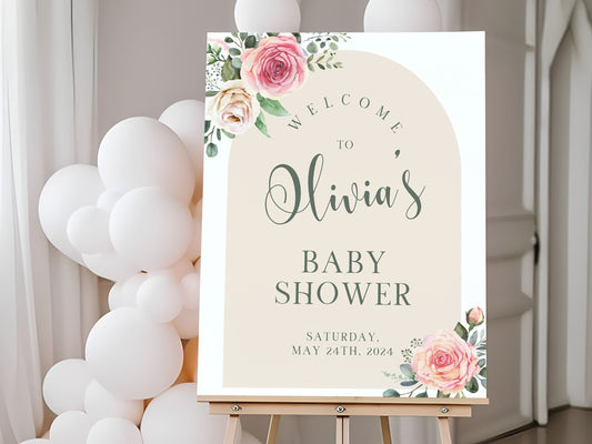 Neutral Floral Arch Baby Shower Welcome Sign - Magnolia Dane Co.