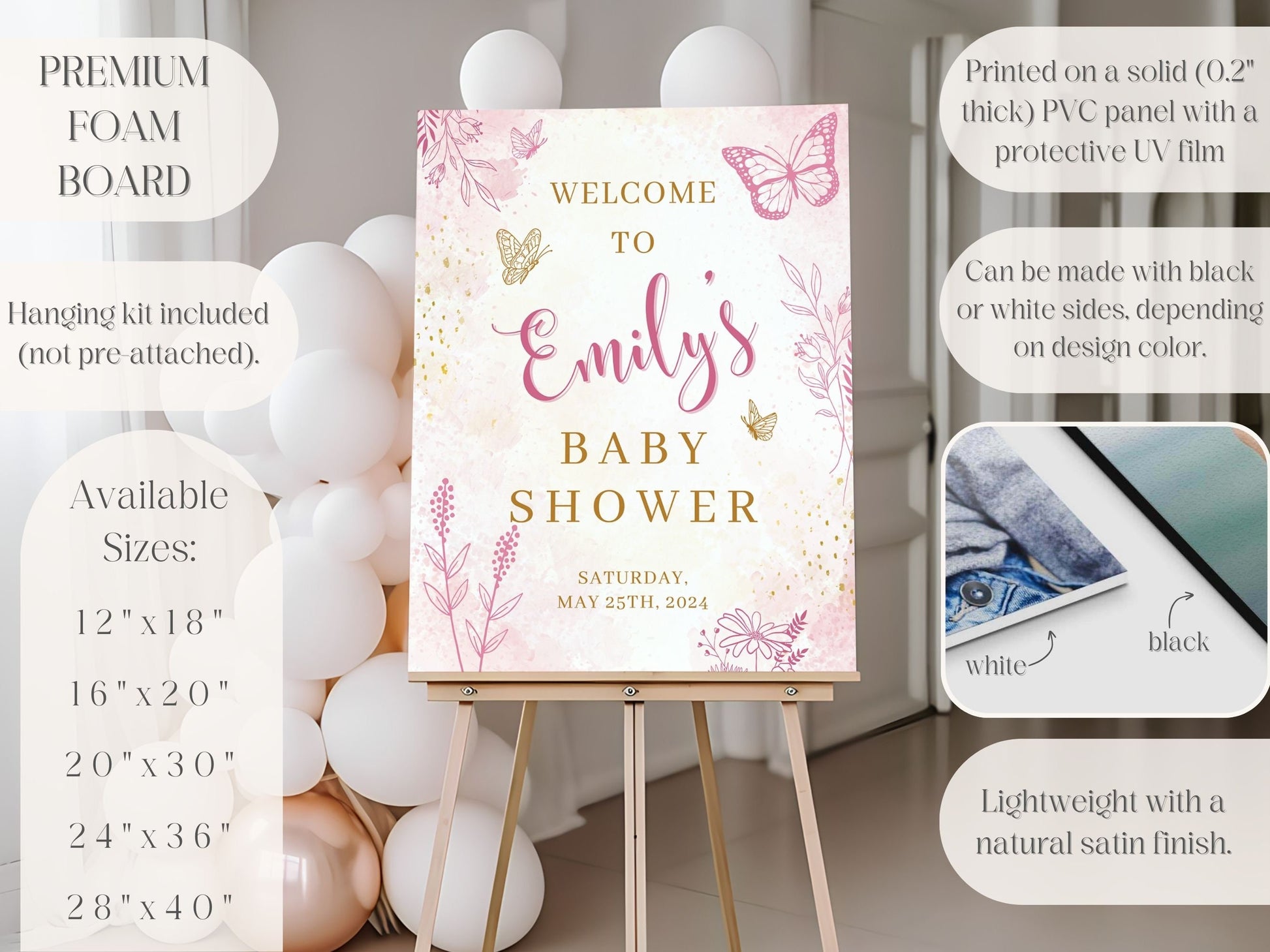 Whimsical Pink Butterfly Baby Shower Welcome Sign - Magnolia Dane Co.