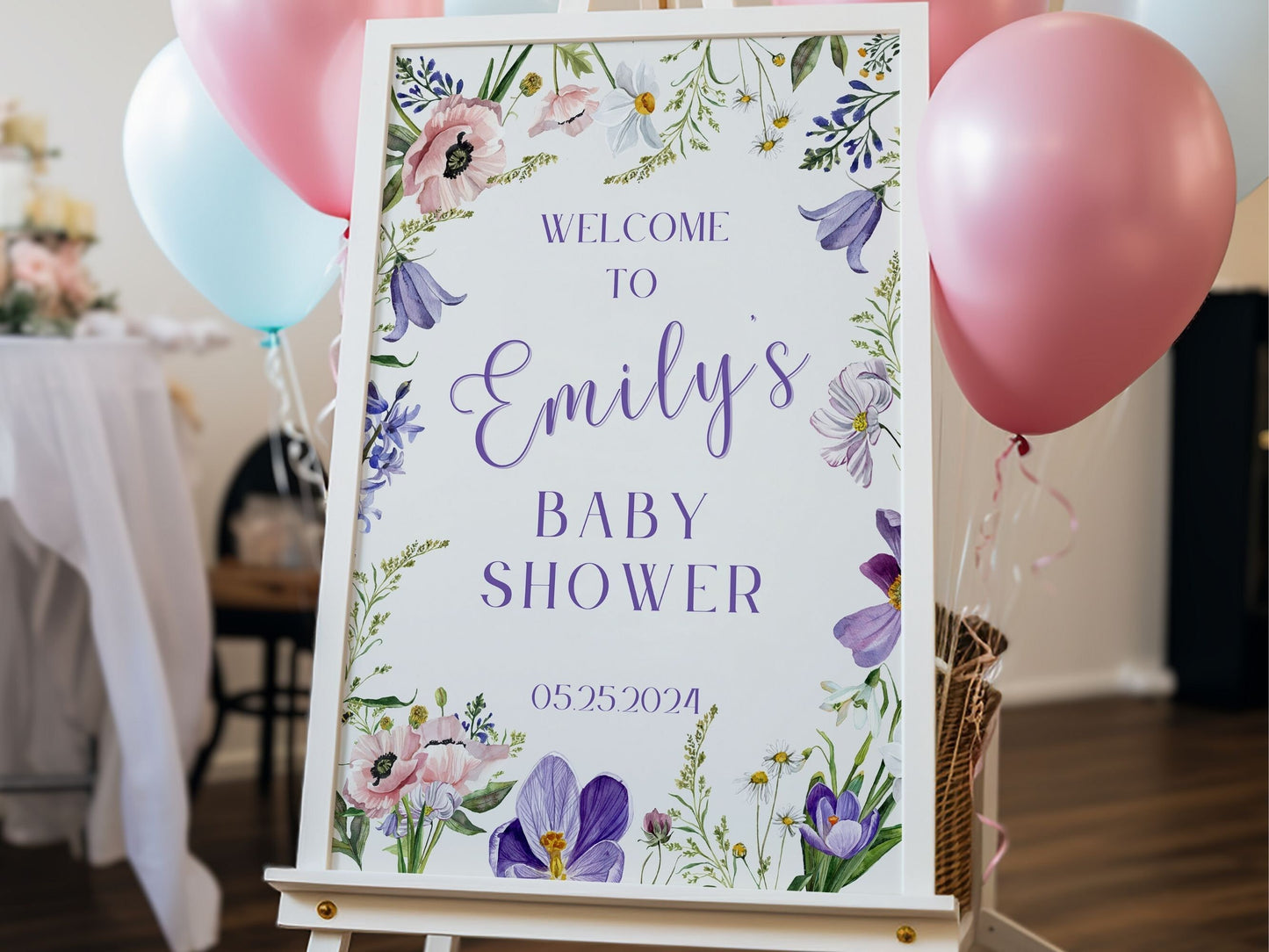 Whimsical Florals Baby Shower Welcome Sign - Magnolia Dane Co.