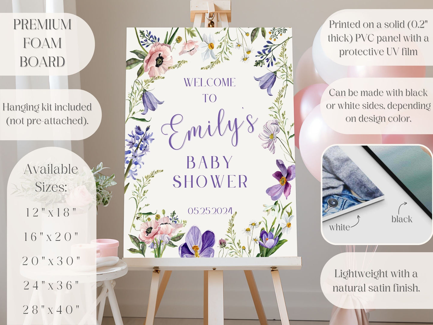 Whimsical Florals Baby Shower Welcome Sign - Magnolia Dane Co.