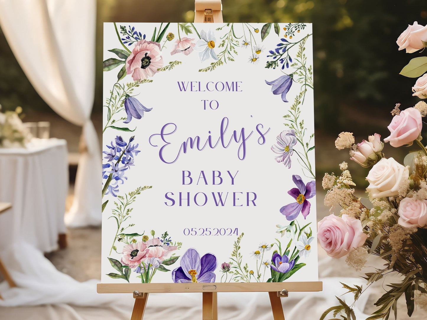 Whimsical Florals Baby Shower Welcome Sign - Magnolia Dane Co.