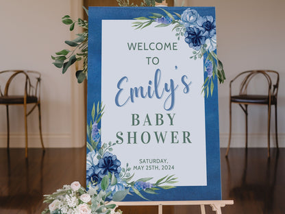 Navy Floral Baby Shower Welcome Sign - Magnolia Dane Co.