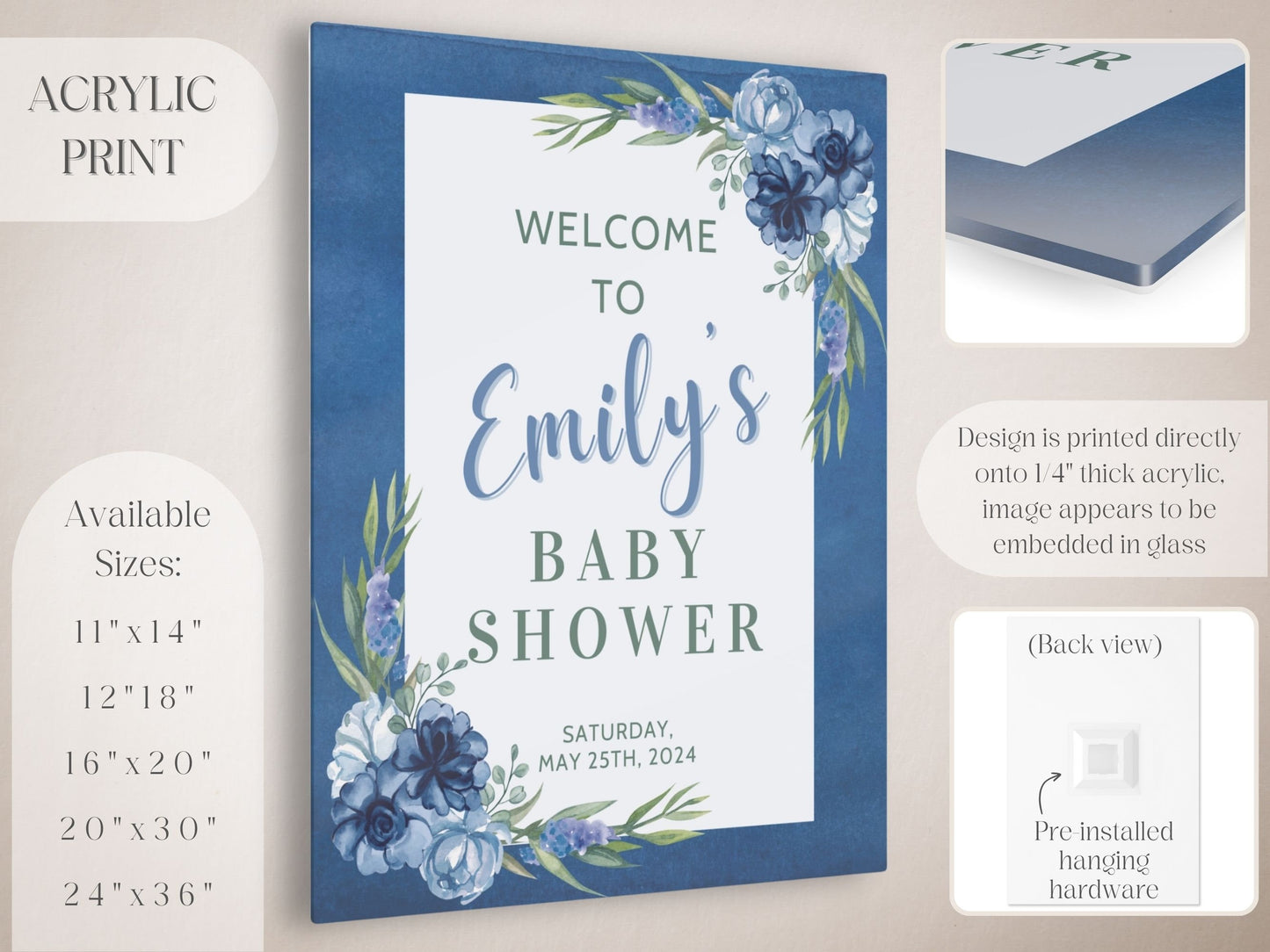 Navy Floral Baby Shower Welcome Sign - Magnolia Dane Co.