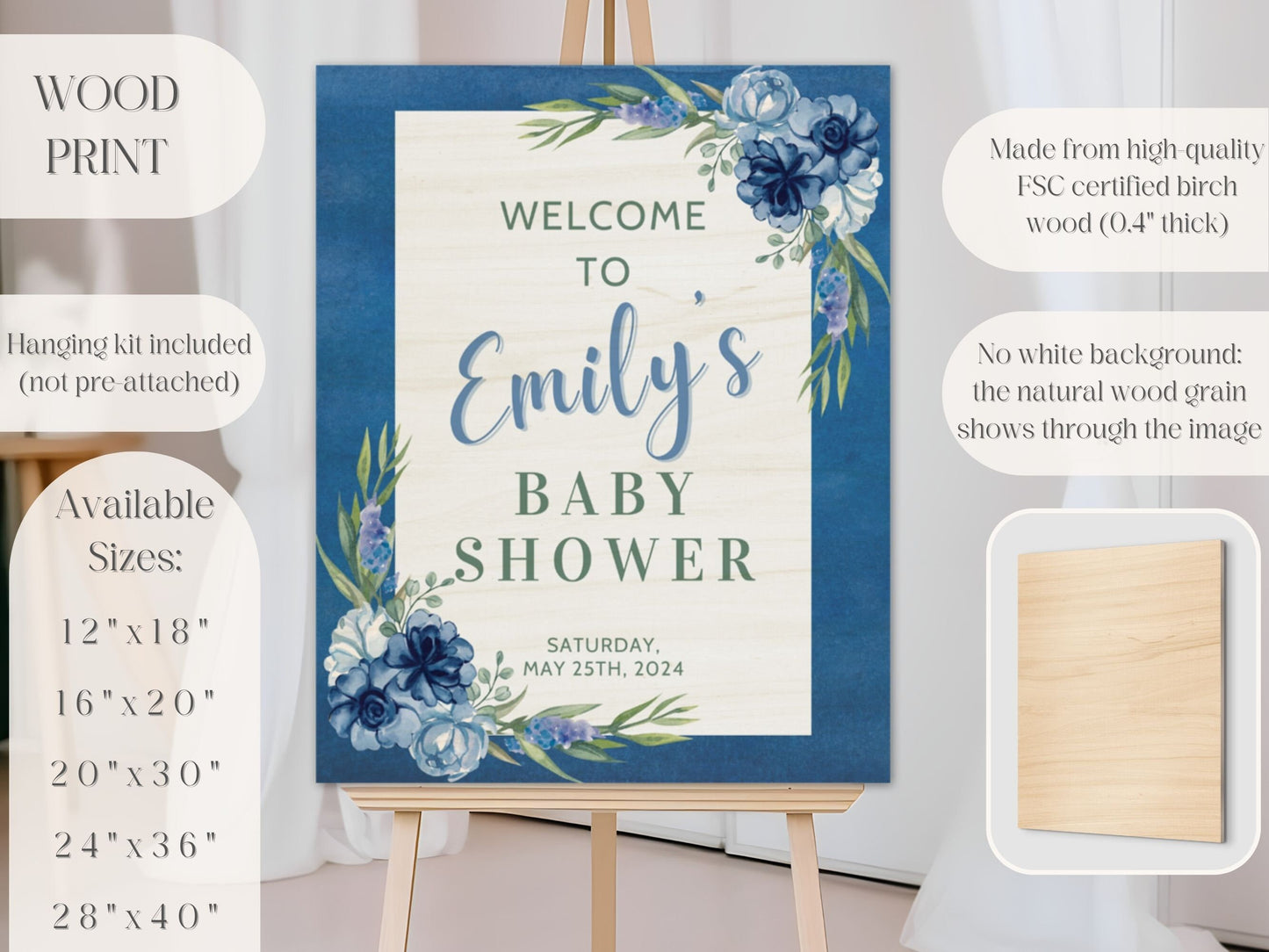 Navy Floral Baby Shower Welcome Sign - Magnolia Dane Co.