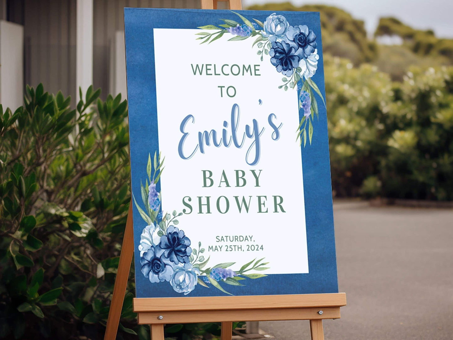 Navy Floral Baby Shower Welcome Sign - Magnolia Dane Co.