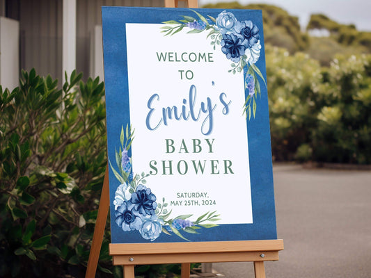 Navy Floral Baby Shower Welcome Sign - Magnolia Dane Co.