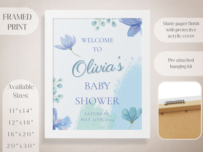 Simple Blue Floral Baby Shower Welcome Sign - Magnolia Dane Co.