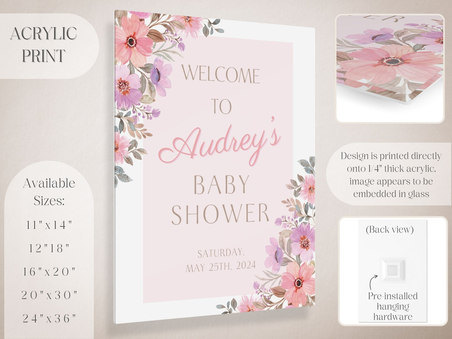 Pink Floral Baby Shower Welcome Sign - Magnolia Dane Co.