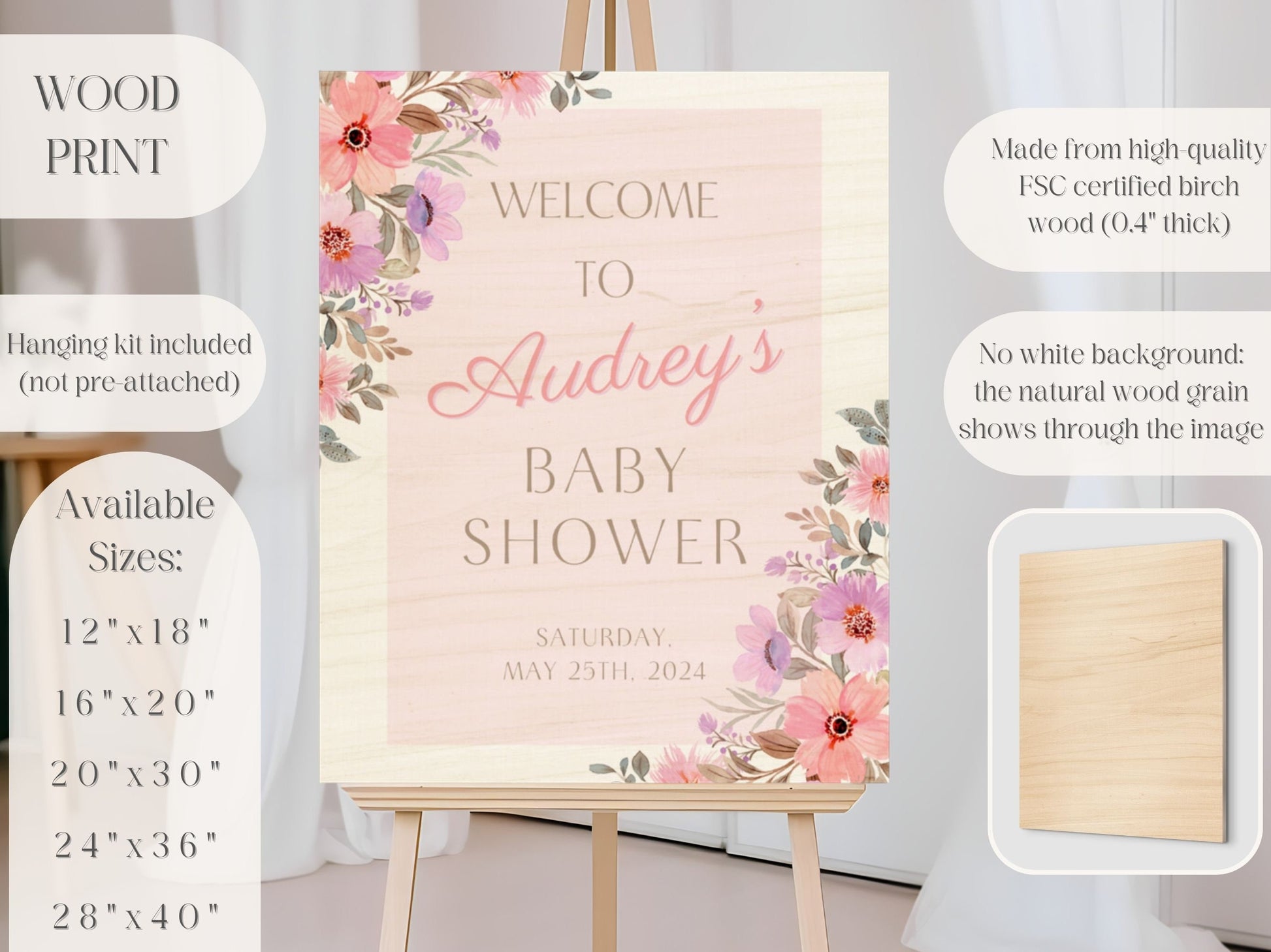 Pink Floral Baby Shower Welcome Sign - Magnolia Dane Co.