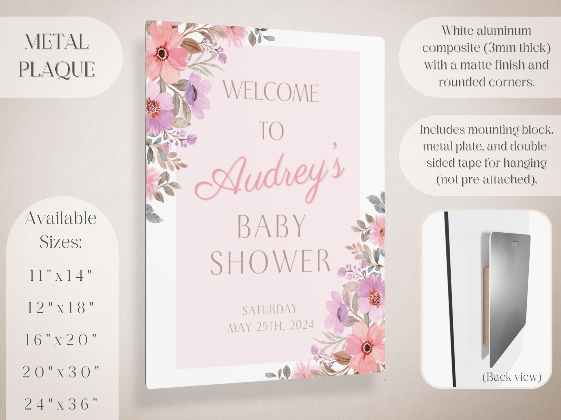 Pink Floral Baby Shower Welcome Sign - Magnolia Dane Co.