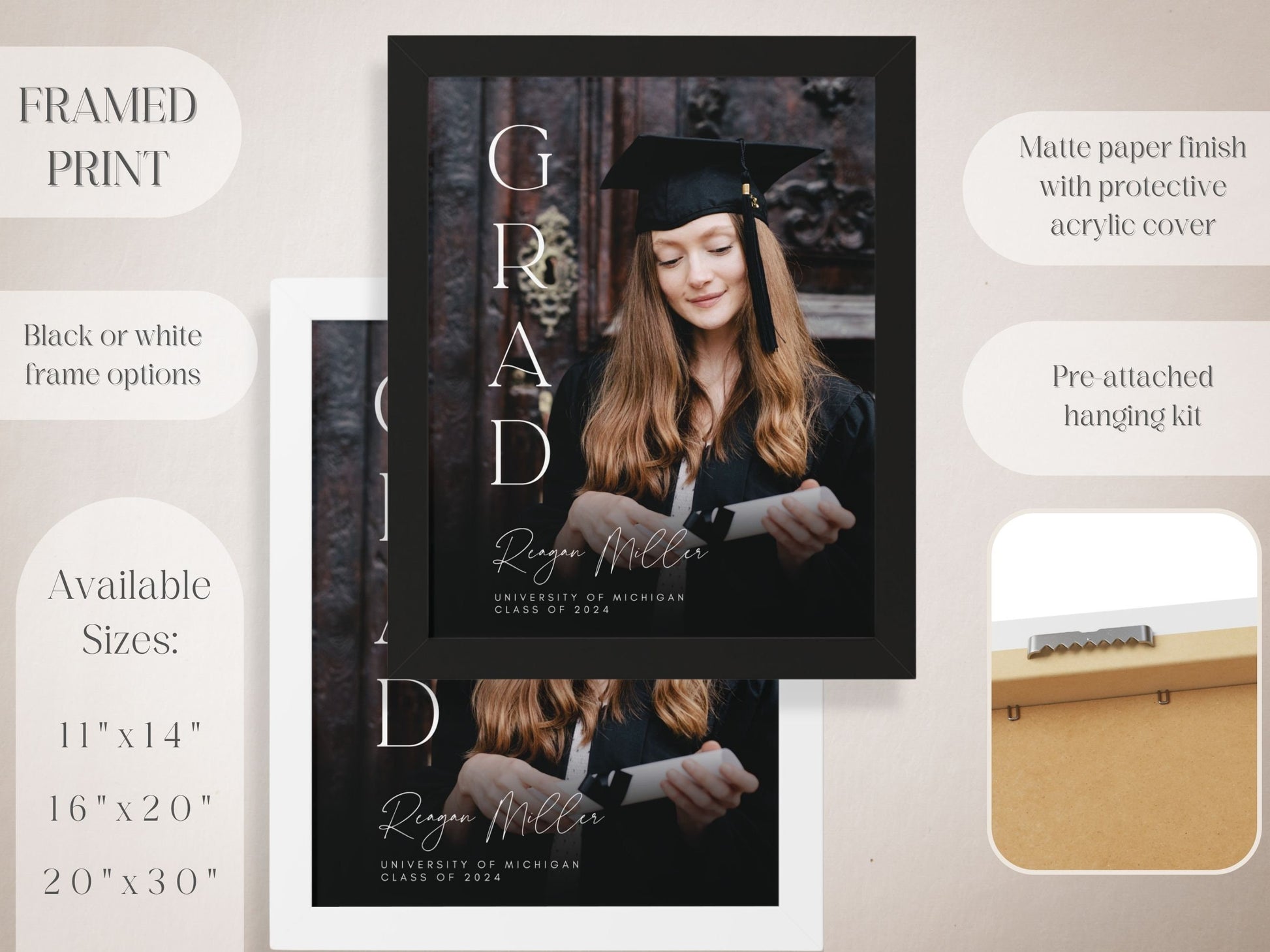 "GRAD" Simple Text Custom Photo Graduation Party Welcome Sign - Magnolia Dane Co.