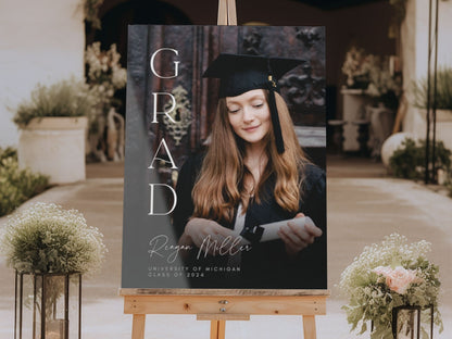 "GRAD" Simple Text Custom Photo Graduation Party Welcome Sign - Magnolia Dane Co.