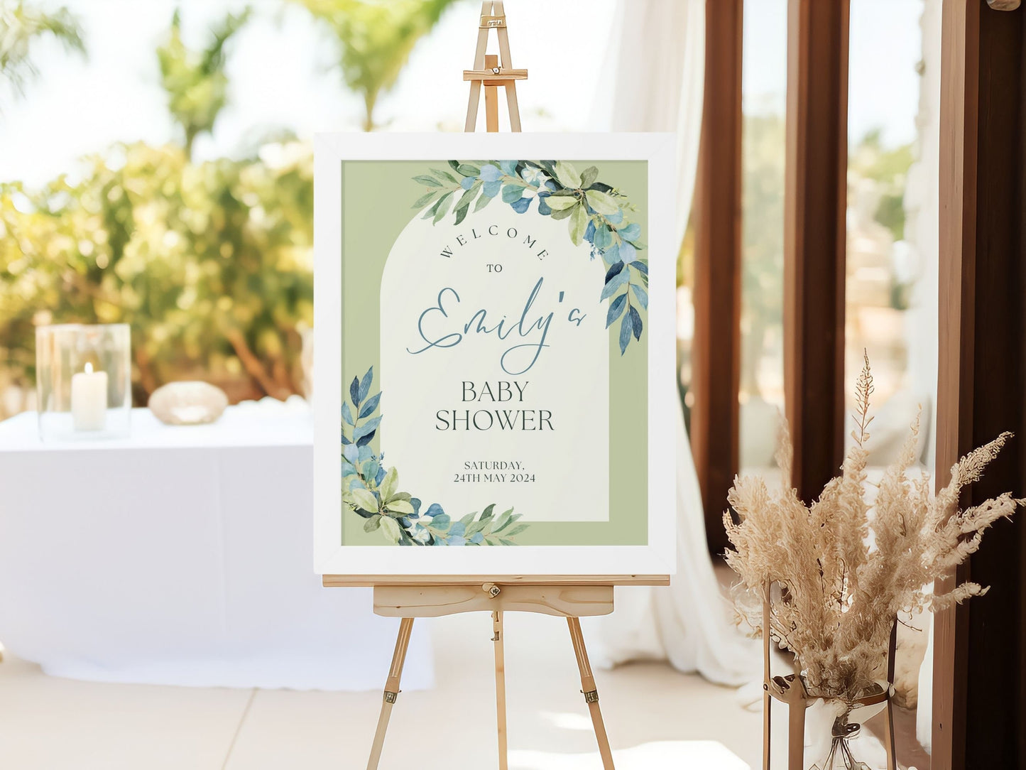 Green & Blue Floral Baby Shower Welcome Sign - Magnolia Dane Co.