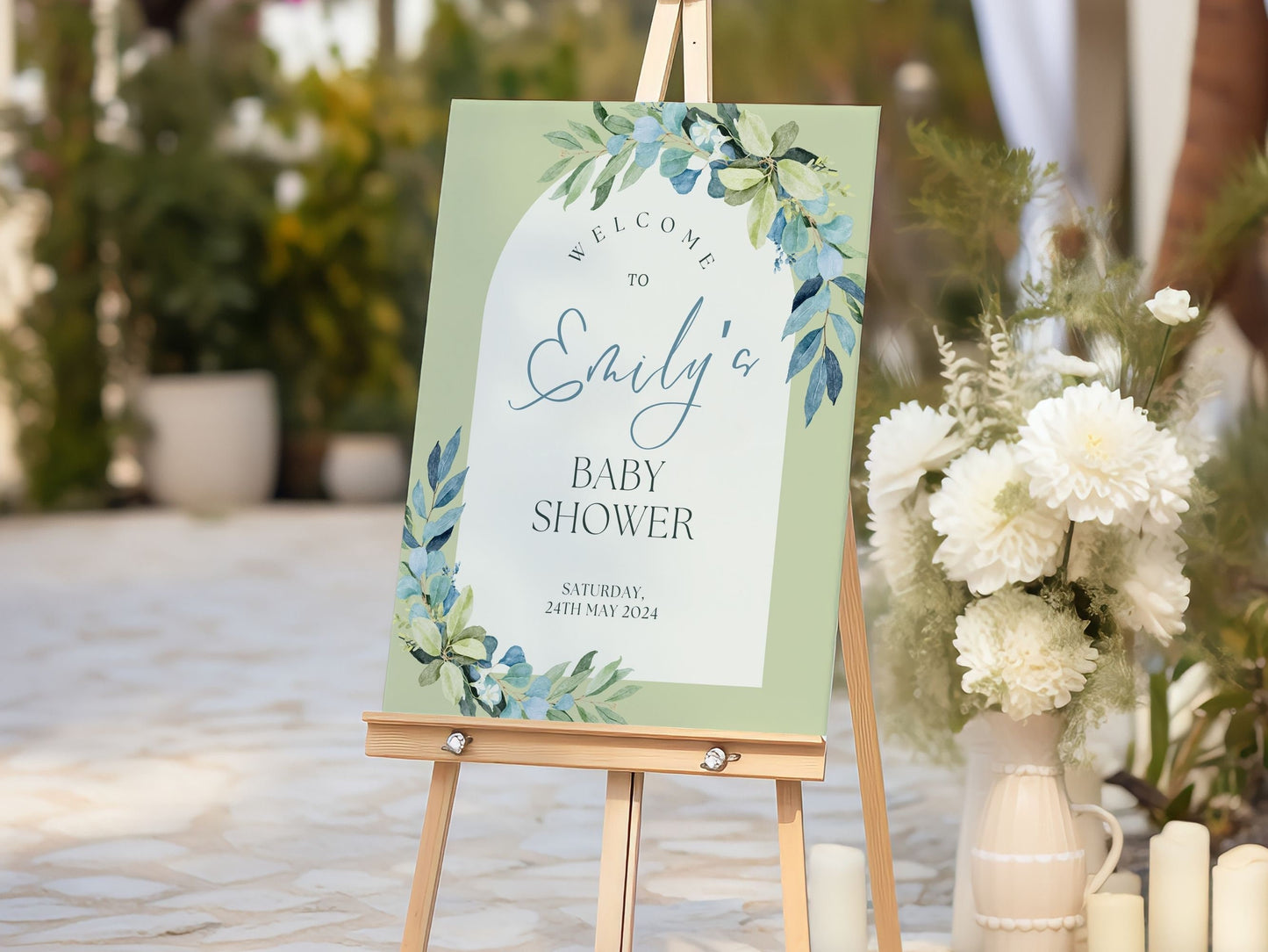 Green & Blue Floral Baby Shower Welcome Sign - Magnolia Dane Co.