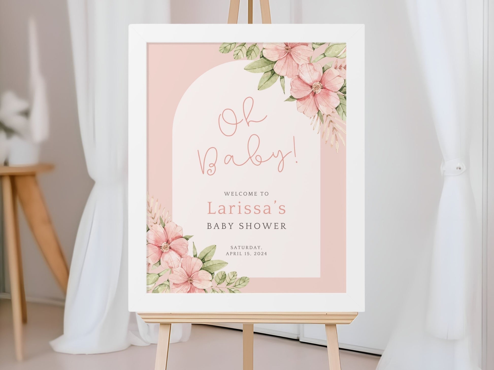 Pink Floral Arch Baby Shower Welcome Sign - Magnolia Dane Co.