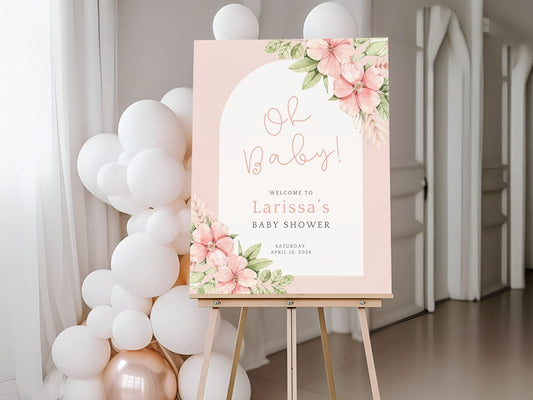 Pink Floral Arch Baby Shower Welcome Sign - Magnolia Dane Co.