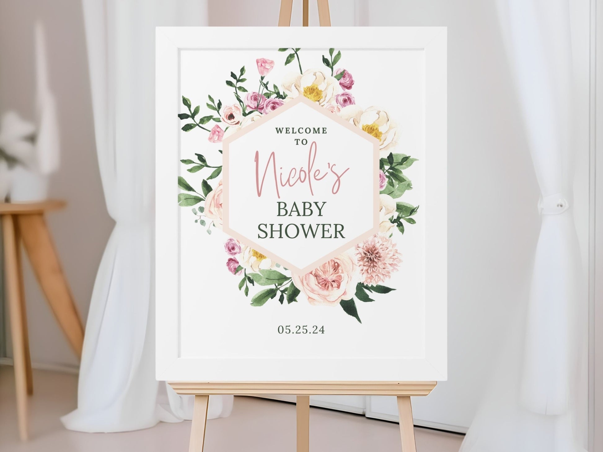 Floral Geometric Baby Shower Welcome Sign - Magnolia Dane Co.