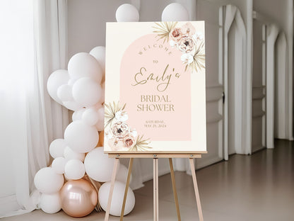 Pink Boho Arch Bridal Shower Welcome Sign - Magnolia Dane Co.