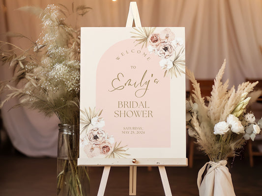 Pink Boho Arch Bridal Shower Welcome Sign - Magnolia Dane Co.