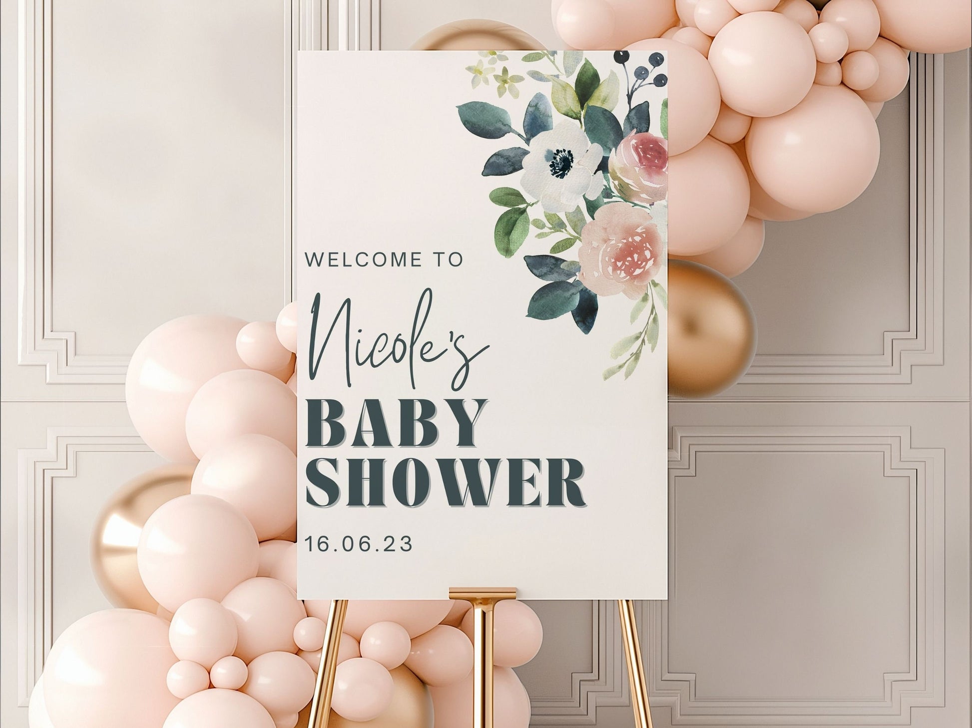 Modern Floral Baby Shower Welcome Sign - Magnolia Dane Co.