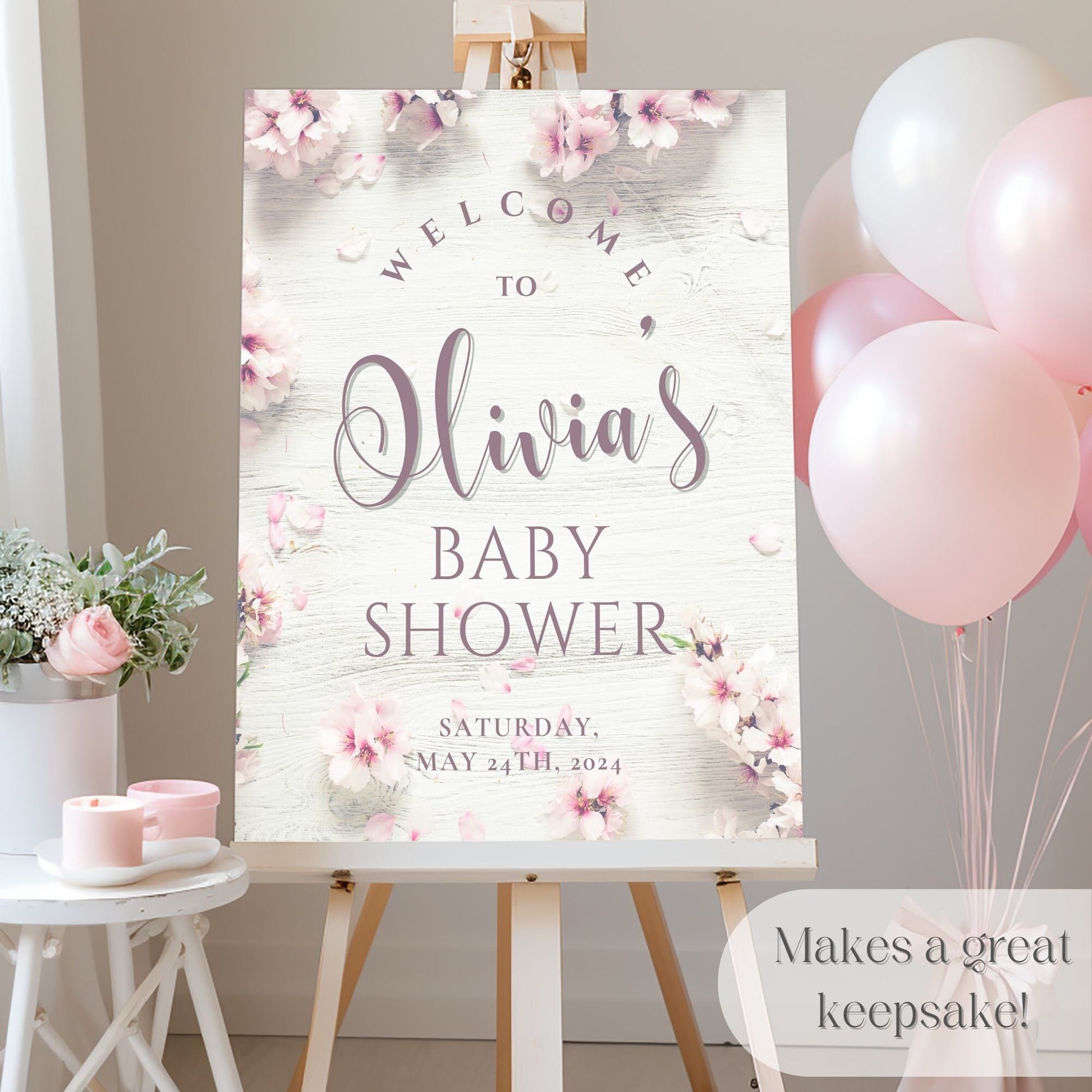 Cherry Blossoms Baby Shower Welcome Sign - Magnolia Dane Co.