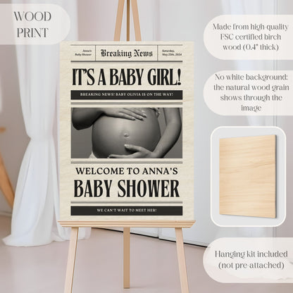 "It's a Baby Girl!" Newspaper Themed Baby Shower Welcome Sign - Magnolia Dane Co.