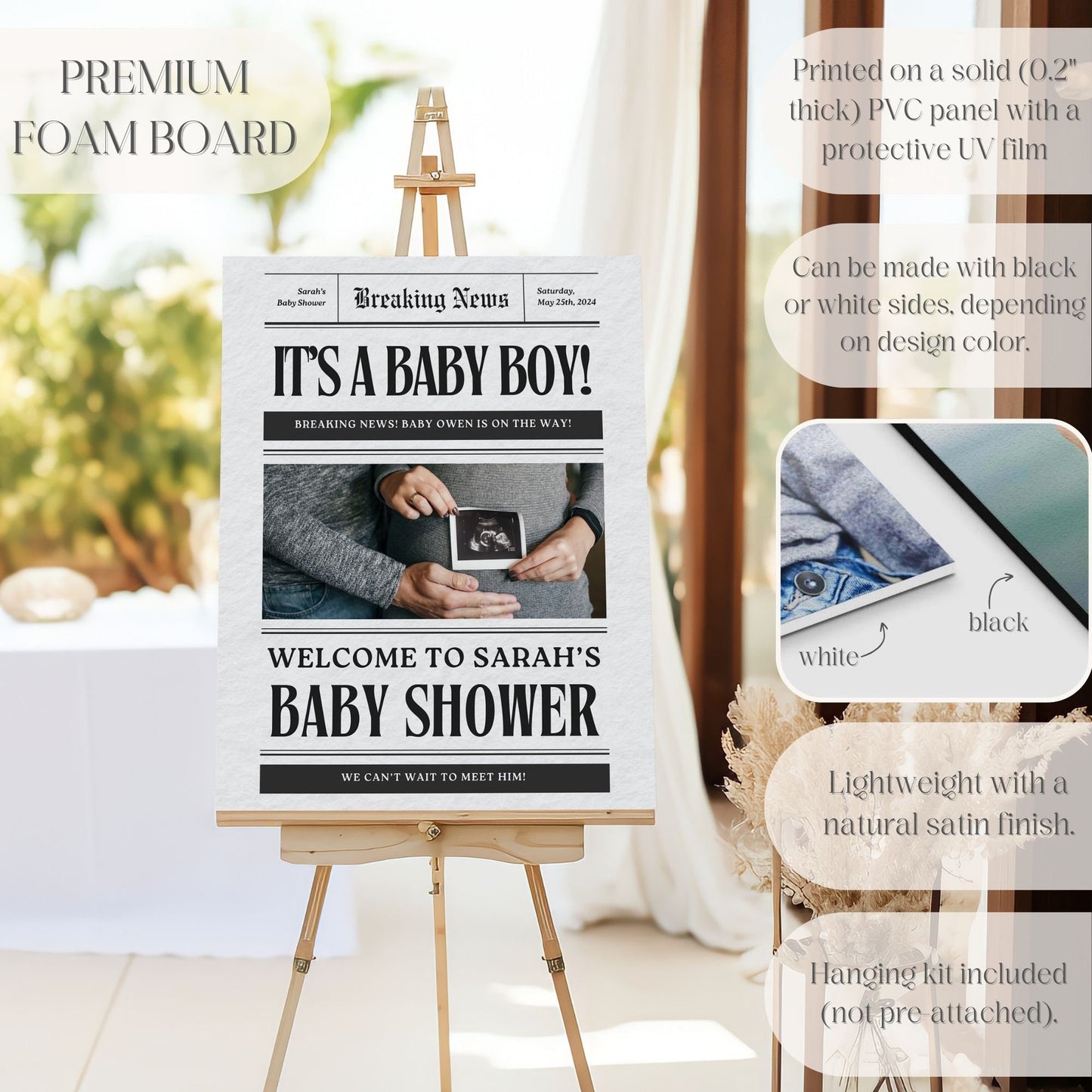 "It's a Baby Boy!" Newspaper Baby Shower Welcome Sign - Magnolia Dane Co.