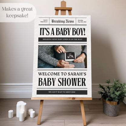 "It's a Baby Boy!" Newspaper Baby Shower Welcome Sign - Magnolia Dane Co.