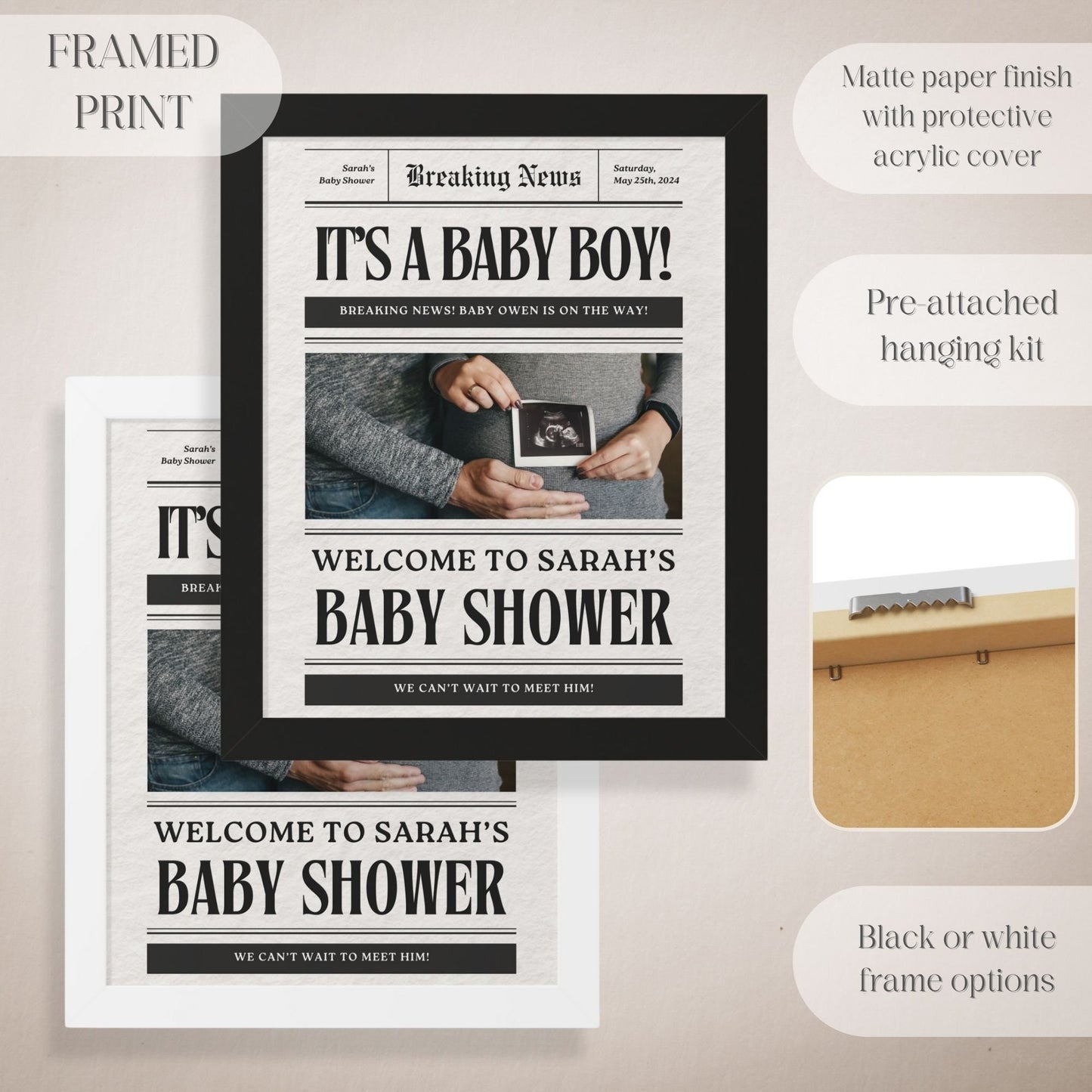 "It's a Baby Boy!" Newspaper Baby Shower Welcome Sign - Magnolia Dane Co.