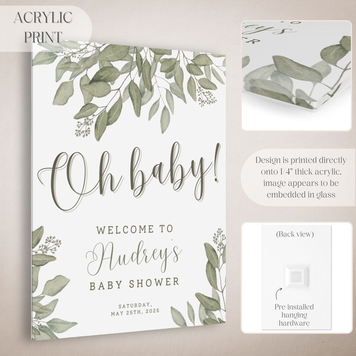 Simple Leaves Baby Shower Welcome Sign - Magnolia Dane Co.